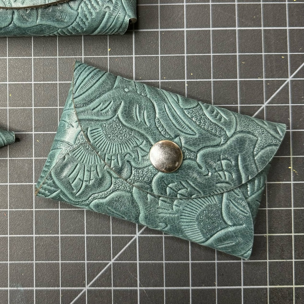 Limited availability Leather Card Holder and coin pouch green embossed